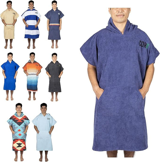COR Surf Poncho Changing Towel Robe with Hood and Front Pocket | Thick Quick Dry Microfiber Wetsuit Poncho Towel for Surfing Beach Pool Swim (Large, Cobalt)