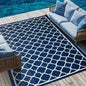 Waterproof Outdoor Rug 6x9 ft, Reversible Plastic Straw Rug, Easy to Clean Patio Rug, Portable Carpet for Patio, RV, Deck, Balcony, Backyard, Picnic, Beach, Clover, Navy Blue