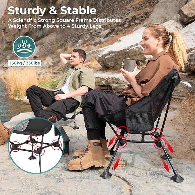 ATEPA Backpacking Chair, Ultralight Folding Portable Small Camping Chairs for Adults Compact Foldable Beach Seat with Anti-Sinking Feet & Aluminum Frame for Outdoor Hiking Travel Fishing