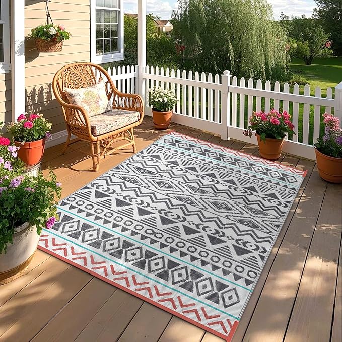 Outdoor Rugs Patio Camping Waterproof - 5x8 Plastic Straw Patio Rug Portable for Campers, Outside RVs Mat, Outdoor Area Carpet for Patios Clearance, Backyard Porch, Balcony, Picnic