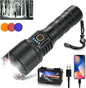 Flashlights High Lumens 900000 LED Rechargeable Tactical Flashlight Zoomable 3 Modes Fast Charging IPX6 Waterproof Super Bright Black Handheld Flashlights for Camping Hiking Outdoor and Gift