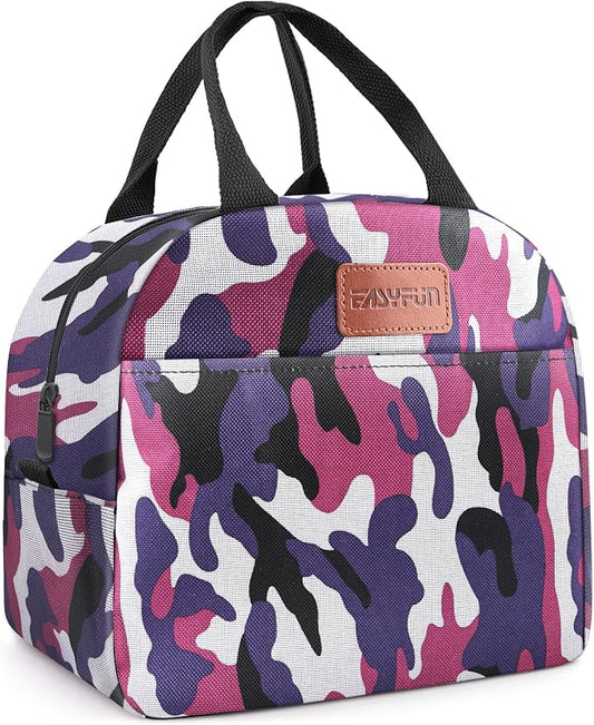 Lunch Bag for Women & Men Adult Insulated Lunch Box, Small Leakproof Cooler Food Lunch Containers Reusable High Capacity Lunch Tote Bags for Work, Travel, Outdoor (Purple Camo)