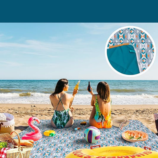 Picnic Blankets Extra Large, Waterproof Sandproof Packable Outdoor Beach Blanket Oversized 73x59”, 3-Layer Picnic Mat for Camping Hiking Travel Park with Easy-Carrying Tote Bag (Colorful Boho)