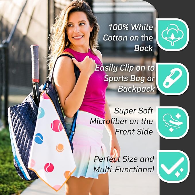 Millie Rose Pickleball Towels in Fashionable Prints - Cute 15x17 inch Microfiber & Cotton Athletic Towels with Carabiner Clip - Pickleball Accessories, Pickleball Gifts (Plaid Pickle)