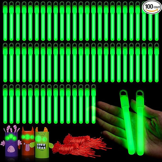 Lewtemi 100 Pack 4'' Halloween Glow Sticks Bulk Light Sticks with Lanyard Individually Wrapped Tactical Military Emergency Glow Stick Party Favors for Halloween, Camping, Hiking, Party