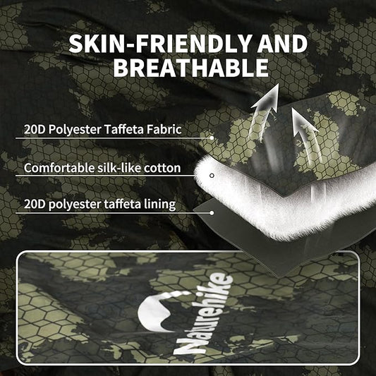 Naturehike Ultralight Sleeping Bag - Envelope Lightweight Portable, Waterproof, Comfort with Compression Sack - Great for 3 Season Traveling, Camping, Hiking, Jungle Green