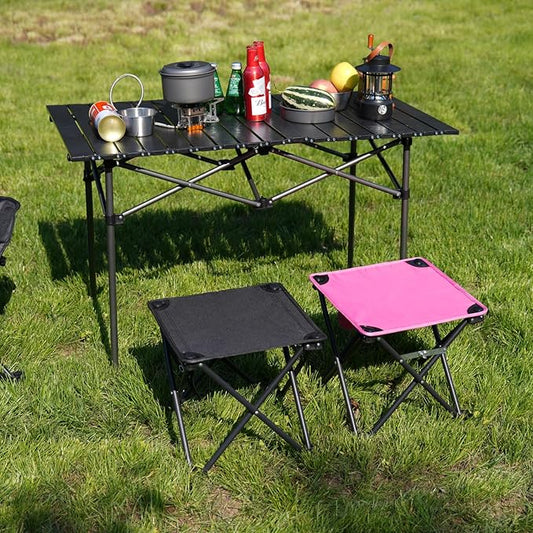 Opliy Camping Stool Upgrade Foot Stool for Camping Fishing Hiking Gardening and Beach, Camping Seat with Carry Bag (Rose Red)
