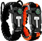 Atomic Bear Paracord Bracelet (2 Pack) - Adjustable - Fire Starter - Loud Whistle - Perfect for Hiking, Camping, Fishing and Hunting - Black & Black+Orange