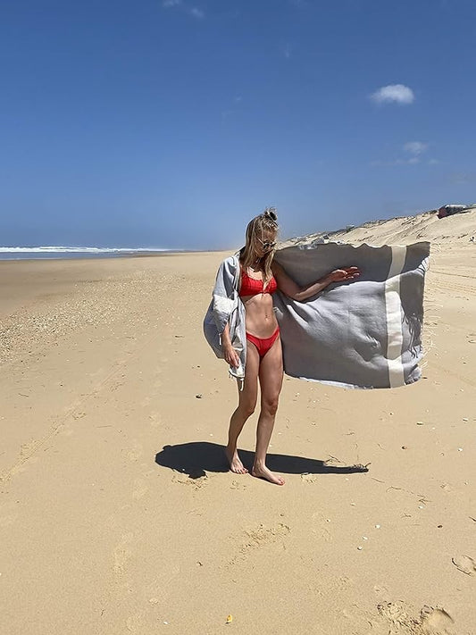 SOLTAKO XXL 4X Turkish Beach Towels - Quick Dry - Sand Free - Oversized Fouta Peshtemal - Cotton - Hand Woven Bath Towel - Light Blanket Camping Sauna Yoga - Gift Set of 4 Colors 78"x40"