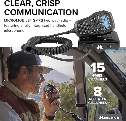 Midland – MXT275VP4-15 Watt GMRS MicroMobile® Two-Way Radio - ATVs UTVs and other off-road vehicles - Overlanding Gear - Extended 3dB gain Roll Bar Mount Antenna Microphone Extension Cable
