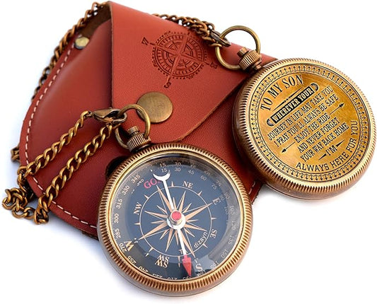to My Son Compass with Wooden Box-Mom to Son Compass–Father to Son Gifts- to My Grandson -Graduation Day Gifts for Son-Birthday, Baptism, Graduation, Confirmation, Communion Compass for Women Men