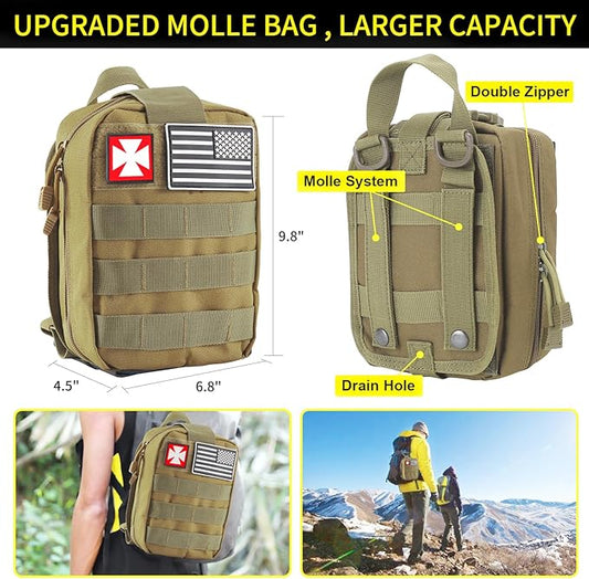 Survival Kit, 160 Pcs Emergency Supplies Camping Accessories with Upgraded Molle Bag, Gifts for Men Outdoor Adventure Camping Hiking Hunting (Green)