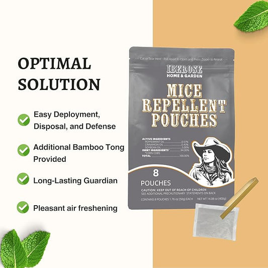 Mice Repellent Pouches, Mouse Repellent, Peppermint Rodent Repellent, Repels Rodent from Nesting in House/Garage, Keep Mouse Out of Car/Boat/RV, 8 Odorant Pouches