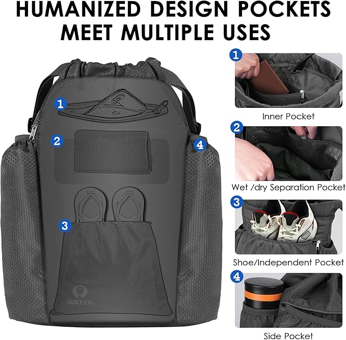 Sukeen Drawstring Backpack Swim Bag Lightweight String Backpack for Beach Pickleball Swimming Pool Gym Workout Gear Sport