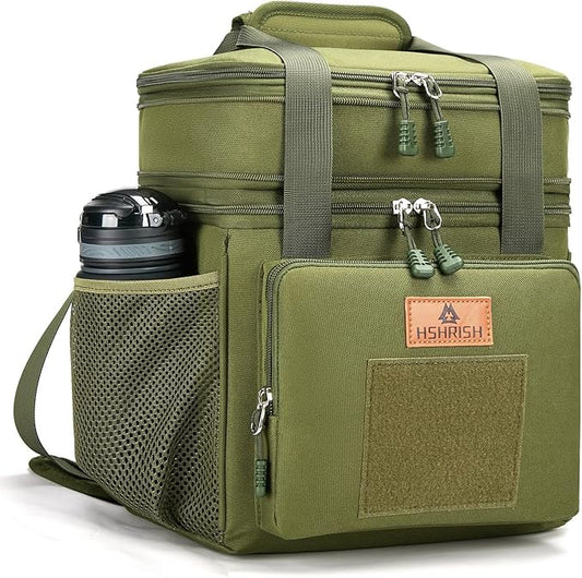 Expandable XLarge Tactical Lunch Box for Adults, Waterproof Insulated Lunch Bag with Lots of Storage Space, Durable Lunch Pail for Men Women Work Outdoor Picnic Trips, 22L(Army Green), HSHRISH