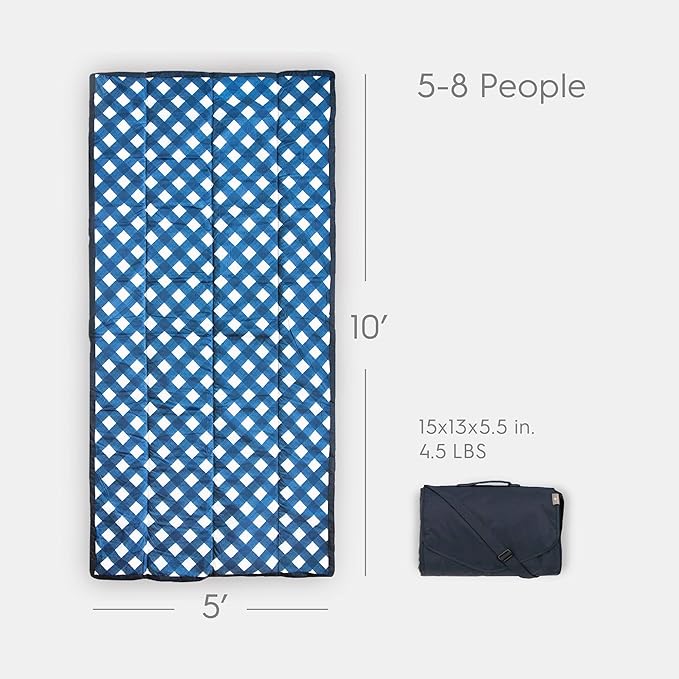 Little Unicorn Outdoor Family Picnic & Beach Blanket, Water-Resistant, Compact Fold, XL Size, 5 x 10 feet, (Navy Plaid)