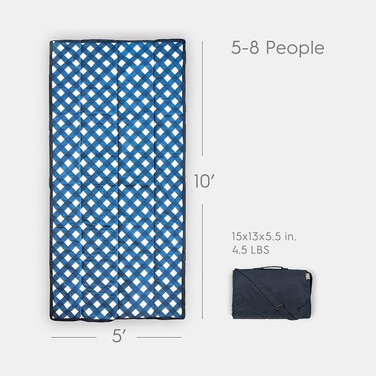 Little Unicorn Outdoor Family Picnic & Beach Blanket, Water-Resistant, Compact Fold, XL Size, 5 x 10 feet, (Navy Plaid)