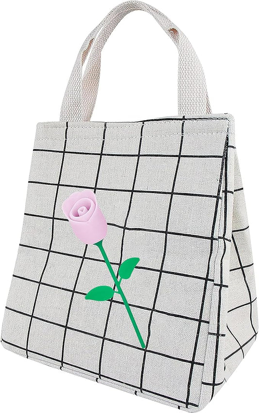 Lunch Bag Insulated Lunch Box for Women Men,Reusable Adult Lunch Tote Bags for Work or Travel (Pink Flower White)