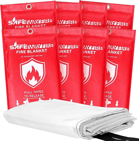 Safewayfire Emergency Fire Blanket - 8 Pack - Fiberglass Fire Blanket for Home, 39.4'' x 39.4'' Fire Suppression Blanket for Kitchen