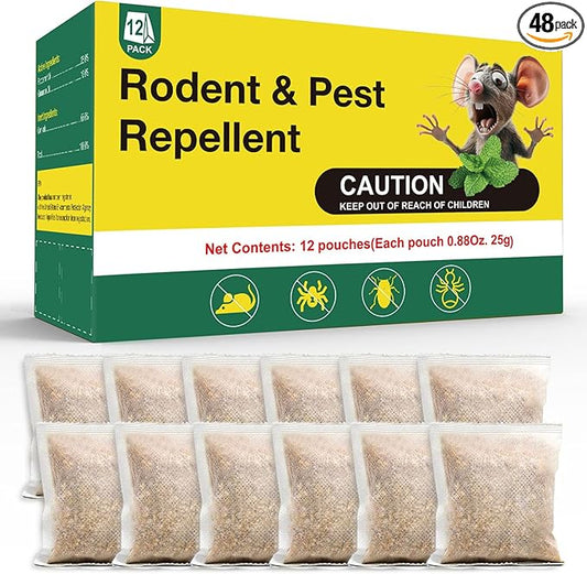 48 Pack Natural Rodent Mouse Repellent Bag, Rat Mice Deterrent, Effective Peppermint Oil Pest Control, Non-Toxic and Harmless, Safe for Indoor Outdoor Use Repellent for Moths, Insect, Mosquitoes