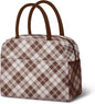 Lunch Bag Lunch Box for Women Men Reusable Insulated Cooler Lunch Tote Bags, Leakproof Cute LunchBag Large Capacity for Work Travel Picnic,Brown Grid