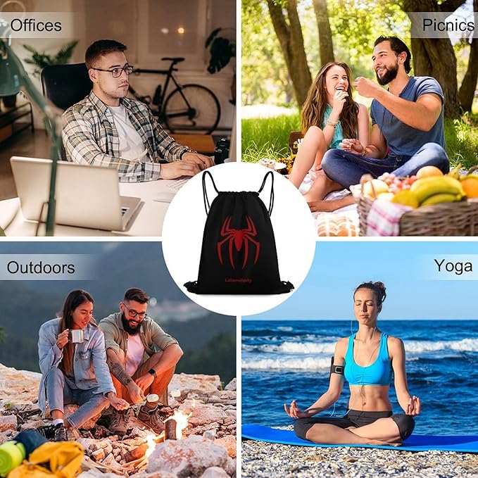 Spider Black Drawstring Backpack Waterproof Sackpack Travel Swimming Sports Gym Camping Shopping Bag for Women Men