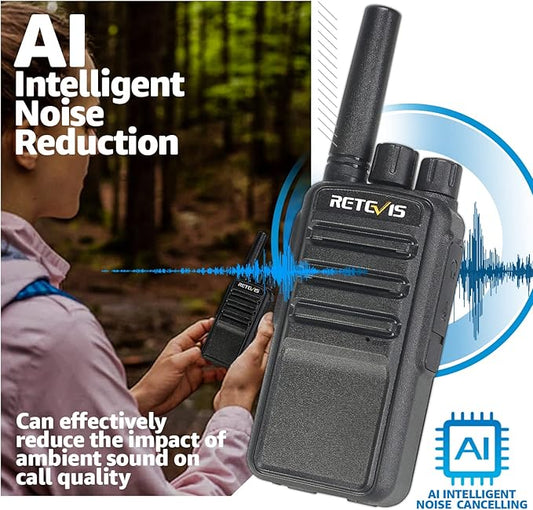Retevis NR10 Portable 2 Way Radios,Noise Cancelling Two Way Radio USB-C Charging,VOX,License Free Walkie Talkies for Road Trip Camping Hiking(2 Pack)