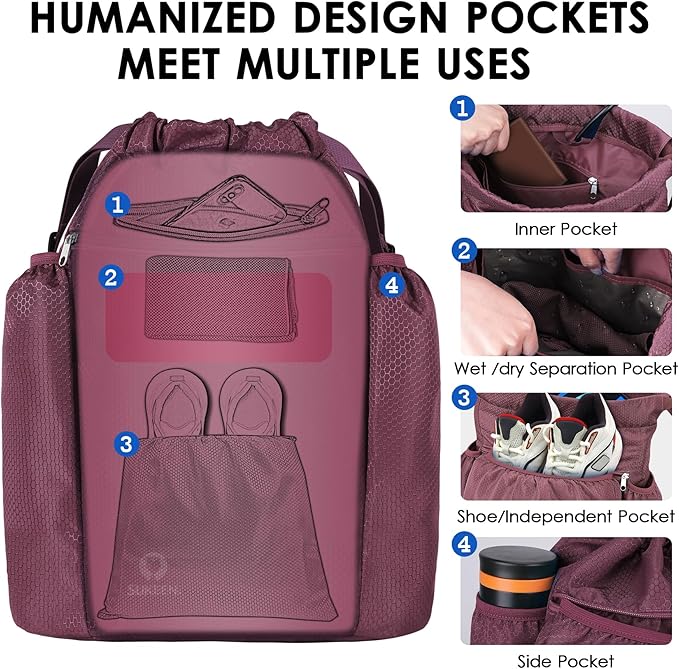Sukeen Drawstring Backpack Swim Bag Lightweight String Backpack for Beach Pickleball Swimming Pool Gym Workout Gear Sport