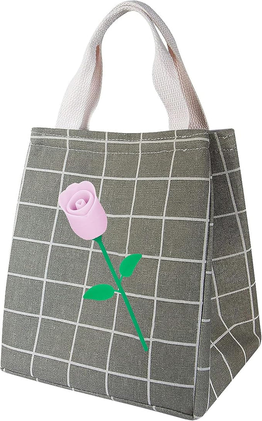 Lunch Bag Insulated Lunch Box for Women Men,Reusable Adult Lunch Tote Bags for Work or Travel (Pink Flower Grey)
