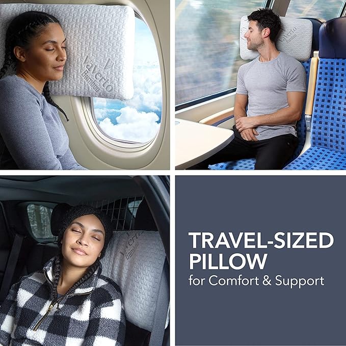 Vaverto Rose Pink Travel and Camping Pillow - Compressible Medium Firm Memory Foam, Viscose Made from Bamboo Cover, Machine Washable, Ideal for Backpacking, Airplane, Car Travel
