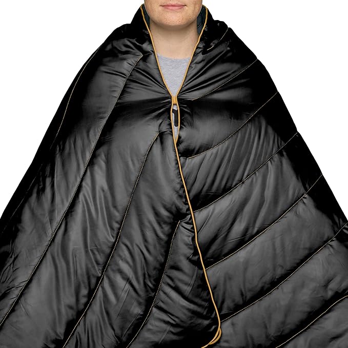 Rumpl Original Puffy Blanket - Warm Puffy Camping Blanket, 100% Recycled Polyester Insulation, Lightweight, Packable, Water-Resistant, Outdoor Puffer Blanket, 52"x75", V2, Black