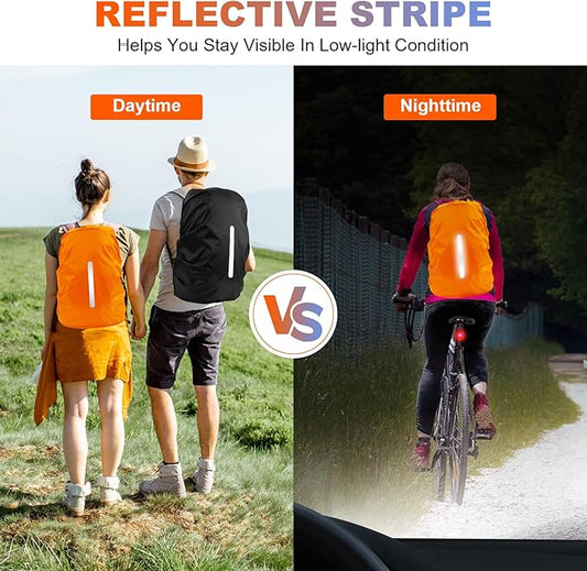 LAMA 2 Pack Waterproof Rain Cover for Backpack, Reflective Rucksack Rain Cover for Anti-dust/Anti-Theft/Bicycling/Hiking/Camping/Traveling/Outdoor Activities (1 Pcs Black + 1 Pcs Orange, XL)