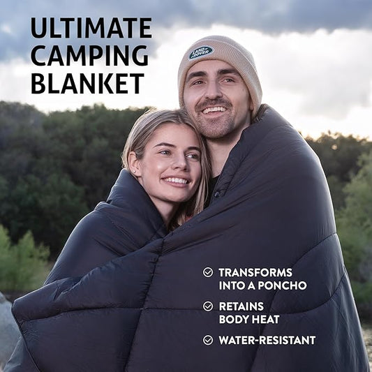 Waterproof Camping Blanket Large - Lightweight Backpacking Outdoor Travel Blanket With Detachable Hood & Carry Bag - Insulated Down Blanket & Warm Quilt for Camping, Hiking, Picnic, Stadium & festival