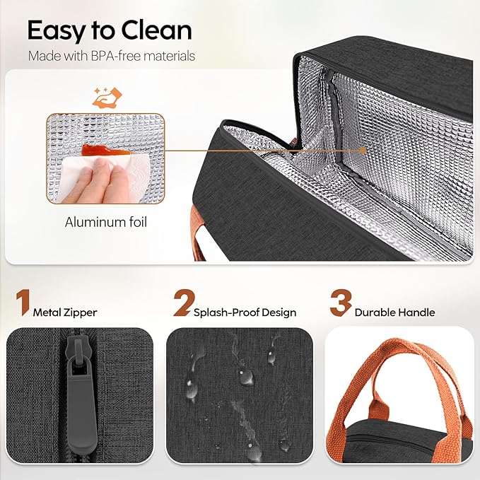 Lunch Bag Lunch Box for Women & Men, Large Capacity Insulated Lunch Bag for Adult, Leakproof Reusable Lunch Tote Bags for Work/Office/Travel/Picnic (Black)