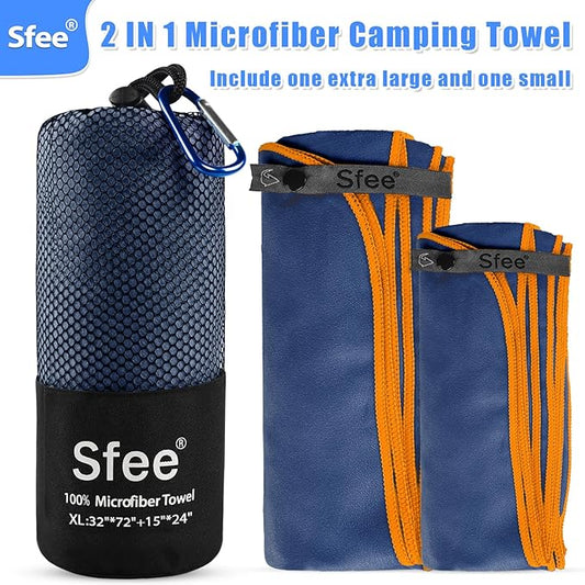 Sfee 2 Pack Microfiber Travel Towel, Quick Dry Towel Camping Towel Large Beach Towel Super Absorbent Compact Lightweight Sports Towel Gym Towel Set for Beach, Gym, Hiking, Pool, Backpacking,Bath,Yoga