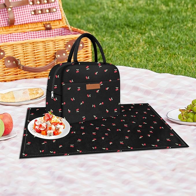 Cute Lunch Bag Women with Placemats, Insulated Lunch Box for Women, Placemats Keep Clean and Hygienic Durable Leakproof Thermal Bag High Capacity for Travel Picnic Insulated Lunch Bag