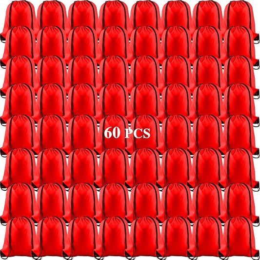KUUQA 60Pcs Red Drawstring Backpack Bag Sack Drawstring Bags Bulk String Bags Storage Bags for Sport Gym Traveling
