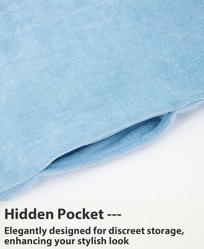 Weecreeture Hooded Towel Poncho with Zipper and Pocket, Surf Poncho for Men and Women, Beach Bath Changing Robe Cover Up Light Blue XL