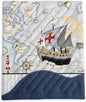 Axolotl Nautical Camping Blanket,Sailboat World Map Packable Outdoor Blanket,Sailing Anchor Lightweight Waterproof Camping Blanket,Ocean Themed Outdoor Blanket for Picnic Hiking Traveling Cold Weather
