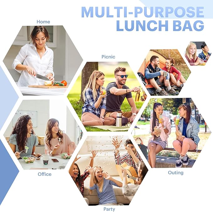 Lunch Bag for Women & Men Adult Insulated Lunch Box, Small Leakproof Cooler Food Lunch Containers Reusable High Capacity Lunch Tote Bags for Work, Travel, Outdoor (Navy Blue)