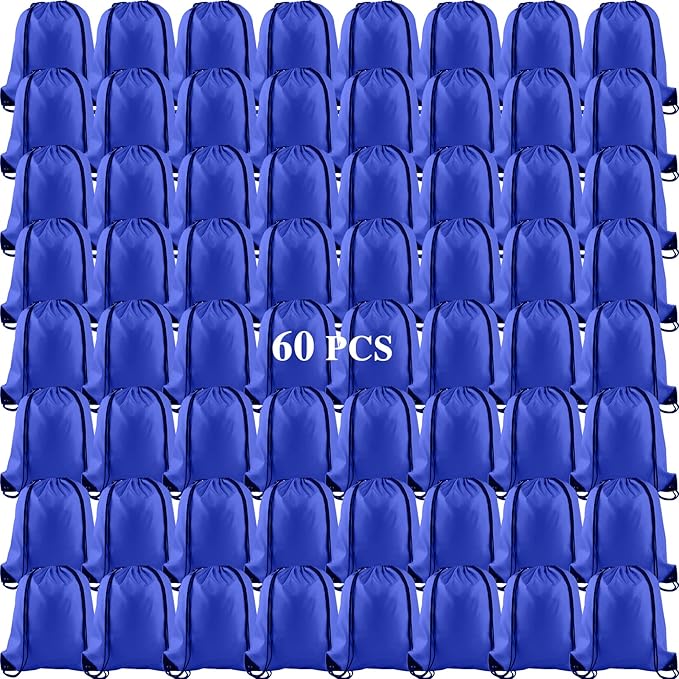 KUUQA 60Pcs Blue Drawstring Backpack Bag Sack Drawstring Bags Bulk String Bags Storage Bags for Sport Gym Traveling