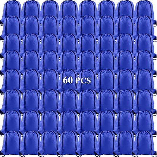 KUUQA 60Pcs Blue Drawstring Backpack Bag Sack Drawstring Bags Bulk String Bags Storage Bags for Sport Gym Traveling