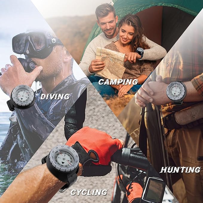 Scuba Compass, Professional Waterproof 5ATM Dive Wrist Compass with TPU Band for Outdoor Sports Diving, Sailing, Hiking, Survival Emergency