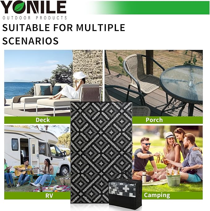 Outdoor Rug 8x10 ft Waterproof, Reversible Outdoor Plastic Straw Rug for Patios Clearance, Outdoor Area Rug Carpet RV Mat for Camping Backyard Deck Porch