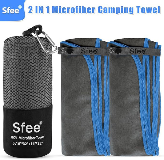 Sfee 2 Pack Microfiber Travel Towel, Quick Dry Towel Camping Towel Beach Towel Super Absorbent Compact Lightweight Sports Towel Gym Towel Set for Beach, Gym, Hiking, Pool, Backpacking, Bath, Yoga