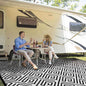 Outdoor Patio Plastic Straw Rug - 8'x10' Outdoor Camping Rug Waterproof Reversible, Area Carpet Patios Clearance RV, Outside Porch Balcony Deck for Camper, Stripe Black & White