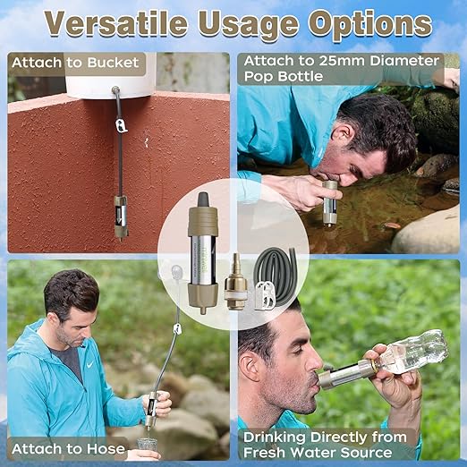 Miniwell L630 Portable Water Filter with Upgraded Vacuum Packaging - 25 Year Storage, Long Lasting and Versatile Usage Options, 2 Pack Filter and 1L Bottles