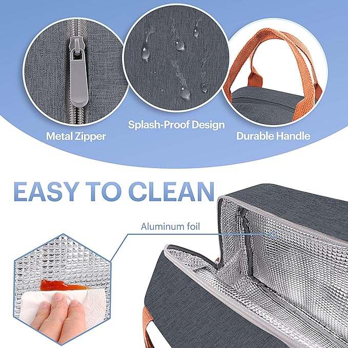 Lunch Bag for Women & Men Adult Insulated Lunch Box, Small Leakproof Cooler Food Lunch Containers Reusable High Capacity Lunch Tote Bags for Work, Travel, Outdoor (Navy Blue)