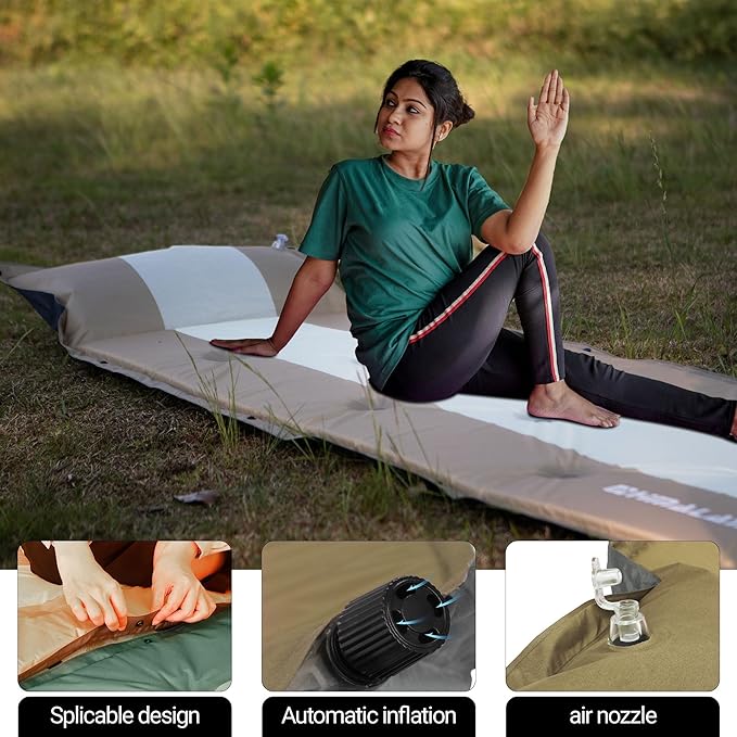 Inflatable Camping Sleeping Mat Compact Camping Pad for Backpacking Hiking Lightweight Sleep Pad Camping Air Mattress with Pillow Foam Sleeping Mat
