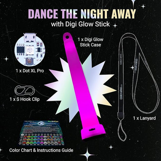UltraPoi Digi LED Glow Stick - Rechargeable Rainbow Light Stick with S Hook Clip & Lanyard - Customizable & Wearable LED Concert Light Stick for Poi, Rave, Camping, Backpacks, Parties & More